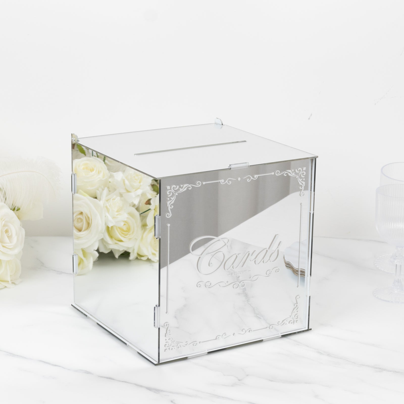 Silver Mirror Acrylic Wedding Card Box 10