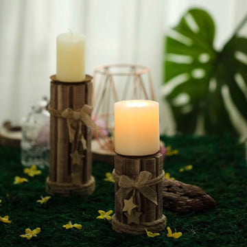 Add a Touch of Rustic Elegance with the Assorted Wooden Pillar Candle Holder Set