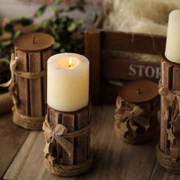 Rustic Wooden Pillar Candle Holder Set for Earthy Charm and Whimsical Elegance