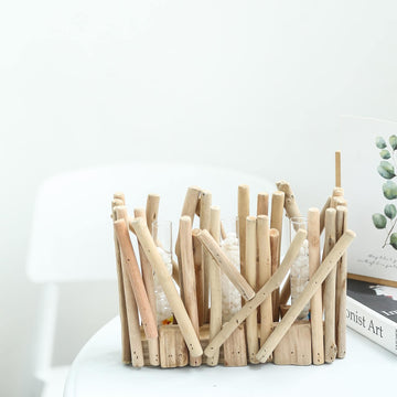 Natural Driftwood Wooden Flower Vase with Glass Tubes