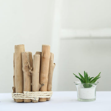 Elevate Your Wedding Decor with our Natural Round Driftwood Wooden Candle Holder