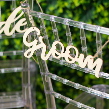 Capture the Romance with Natural Wood Bride and Groom Chair Signs