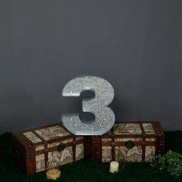 Add a Warm and Inviting Glow to Your Space with the Cordless Vintage Metal Marquee Number 3