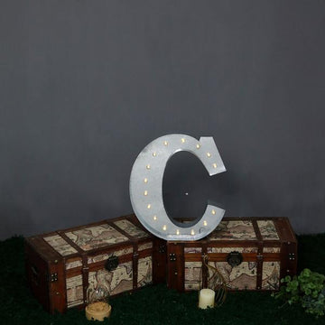 Vintage Metal Marquee C Letter Light Cordless With 16 Warm White LED 20