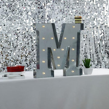 Vintage Metal Marquee M Letter Light Cordless With 16 Warm White LED 20