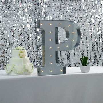 Vintage Metal Marquee P Letter Light Cordless With 16 Warm White LED 20 - Vintage Decor, Marquee Letters