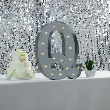 Vintage Metal Marquee Q Letter Light Cordless With 16 Warm White LED 20'' - Perfect for Event Decor