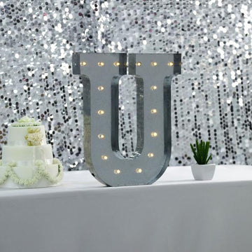 Vintage Metal Marquee U Letter Light Cordless With 16 Warm White LED 20 - The Perfect Addition to Your Event Decor