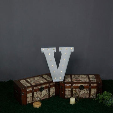Multi-Use Vintage Metal Marquee V Letter Light Cordless - Perfect for Event Décor