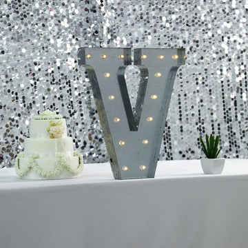 Vintage Metal Marquee V Letter Light Cordless With 16 Warm White LED 20 - Perfect for Wedding Décor