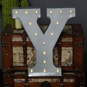 Vintage Metal Marquee Y Letter Light Cordless With 16 Warm White LED 20 - Decorative and Versatile