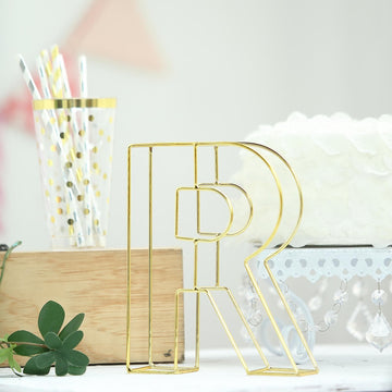 Gold Freestanding 3D Decorative Wire 'R' Letter