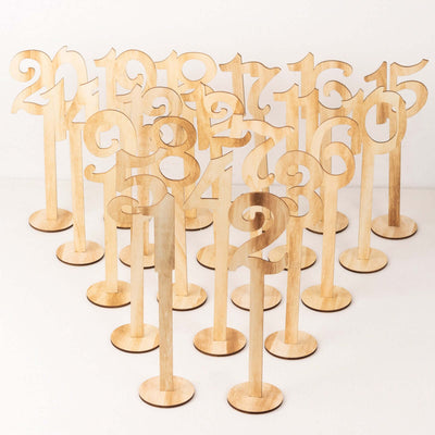 Wooden table numbers set, perfect for events and weddings.