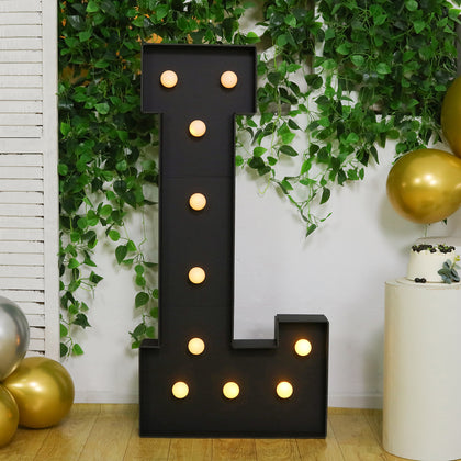 4ft Giant LED Marquee Letter "L", Black Pre-Cut Foam Board with 10 Warm White Battery Operated LEDs, Glue Gun and Sticks