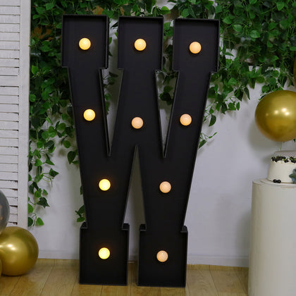 4ft Giant LED Marquee Letter "W", Black Pre-Cut Foam Board with 10 Warm White Battery Operated LEDs, Glue Gun and Sticks