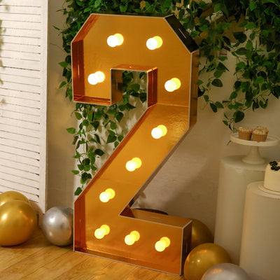 4ft Giant LED Marquee Number "2", Gold Pre-Cut Foam Board with 10 Warm White Battery Operated LEDs, Glue Gun and Sticks