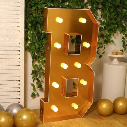 4ft Giant LED Marquee Letter "B", Gold Pre-Cut Foam Board with 10 Warm White Battery Operated LEDs, Glue Gun and Sticks