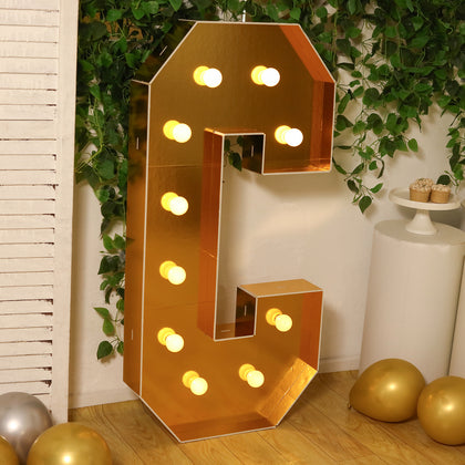 4ft Giant LED Marquee Letter "C", Gold Pre-Cut Foam Board with 10 Warm White Battery Operated LEDs, Glue Gun and Sticks