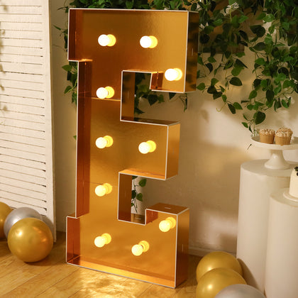 4ft Giant LED Marquee Letter "E", Gold Pre-Cut Foam Board with 10 Warm White Battery Operated LEDs, Glue Gun and Sticks