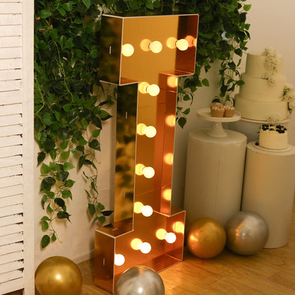 4ft Giant LED Marquee Letter "I", Gold Pre-Cut Foam Board with 10 Warm White Battery Operated LEDs, Glue Gun and Sticks