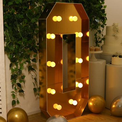 4ft Giant LED Marquee Letter "O", Gold Pre-Cut Foam Board with 10 Warm White Battery Operated LEDs, Glue Gun and Sticks