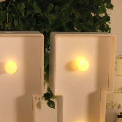 Decorative wall lights with warm glow against greenery backdrop.