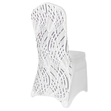 White Black Spandex Stretch Banquet Chair Cover With Wave Embroidered Sequins#whtbkgd