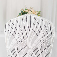 White Black Spandex Stretch Banquet Chair Cover With Wave Embroidered Sequins