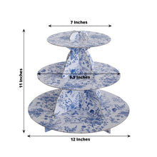 3-Tier White Blue Cardboard Cupcake Stand with Chinoiserie Floral Print, Tea Party Dessert Display