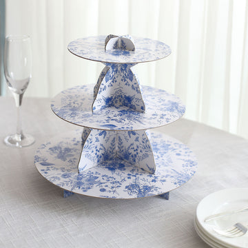 Elevate Your Tea Party with the 3-Tier White Blue Cardboard Cupcake Stand