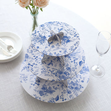 Practical and Artistic: The White Blue Chinoiserie Floral Print Dessert Stand