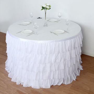 Elegant and Timeless: 14ft 5-Tier White Chiffon Ruffled Tutu Table Skirt