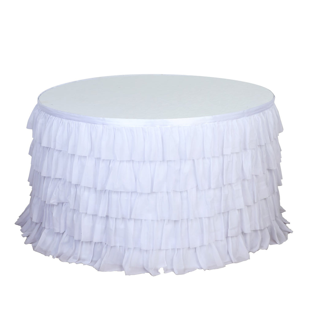 5-Tier White Ruffled Tutu Table Skirt 14ft