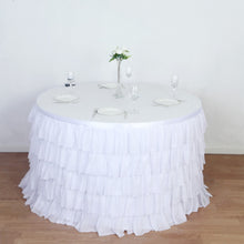14ft 5-Tier White Chiffon Ruffled Tutu Table Skirt with Satin Backing