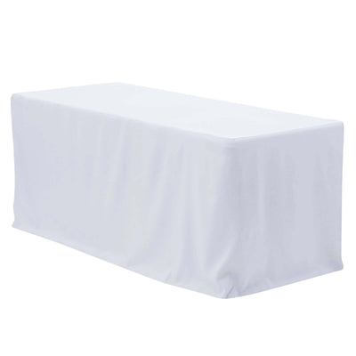 White table cover draped over a rectangular table