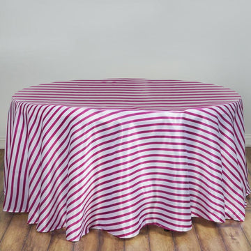 White/Fuchsia Seamless Satin Stripe Round Tablecloth 90"