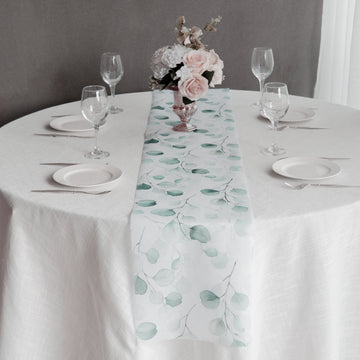 Elevate Your Table Decor with the White Green Non-Woven Eucalyptus Greenery Table Runner
