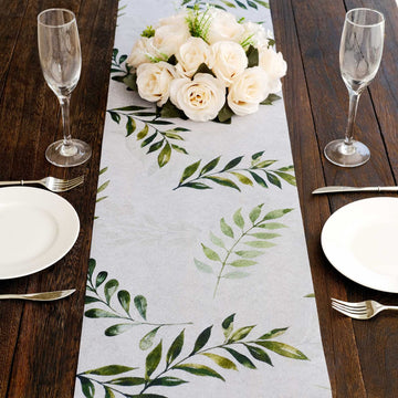 Create a Modern and Trendy Look with the White Olive Greenery Leaves Non-Woven Table Runner