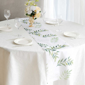 Elevate Your Table with the White Olive Greenery Leaves Non-Woven Table Runner
