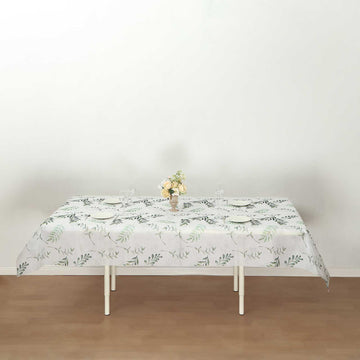 White Green Non-Woven Rectangular Tablecloth With Olive Leaves Print