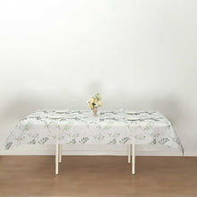 White Green Non-Woven Rectangular Tablecloth With Olive Leaves Print, Spring Summer Dining Table