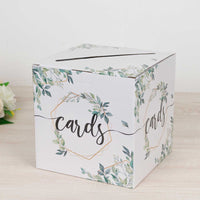 Greenery Theme White Money Card Box with Geometric Gold Foil Print, Collapsible Wedding Reception Gift Card Box - 8"x8"