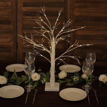 White Lighted Birch Tree with Battery Operated LED Fairy Lights, Rechargeable Warm White Light Up Tree Lamp - 2ft