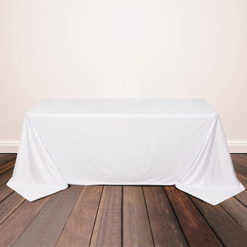 White Premium Scuba Rectangular Tablecloth, Wrinkle Free Polyester Seamless Tablecloth 90"x132"
