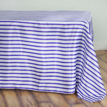 White/Purple Seamless Stripe Satin Rectangle Tablecloth 60"x102"