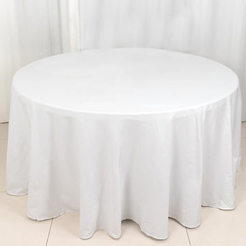 Elegant White Round Cotton Linen Seamless Tablecloth 120 inch