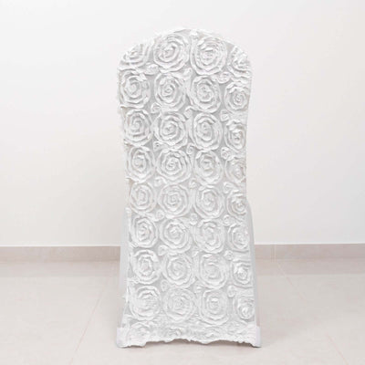 White chair with rose design on a plain backdrop