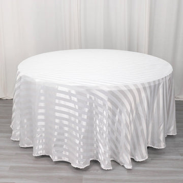 White Satin Stripe Seamless Round Tablecloth 120"