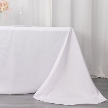 Elevate Your Event with the White Seamless Polyester Round Corner Rectangular Tablecloth 90"x132"