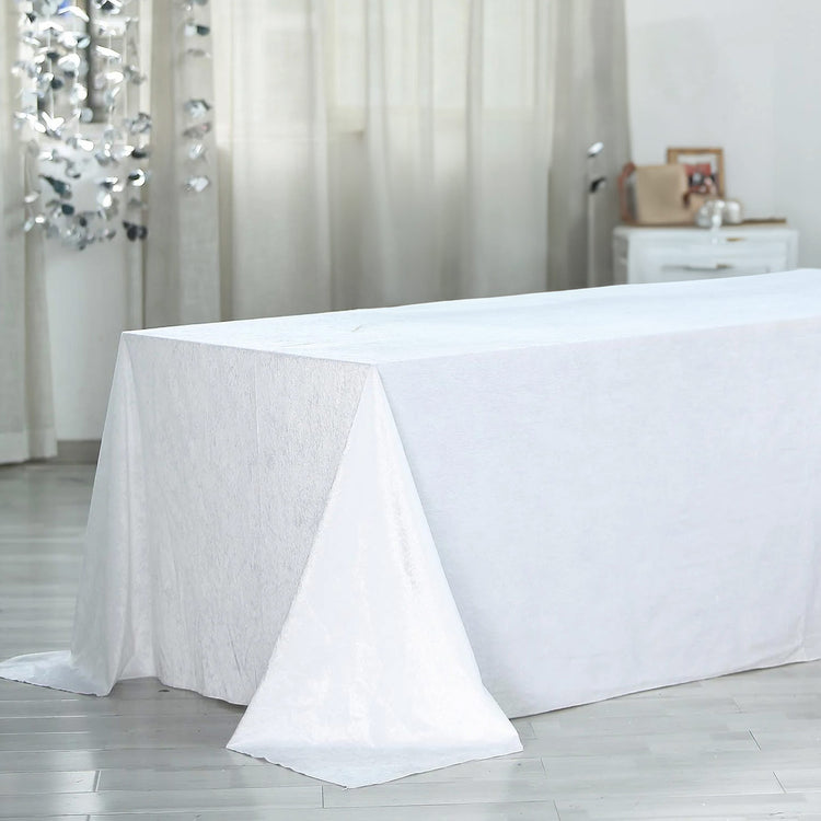 Seamless Linen 90 Inch x 156 Inch White Reusable Premium Velvet Rectangle Tablecloth 
